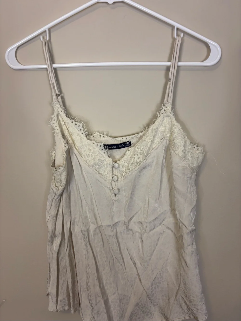 Abercrombie & Fitch Cream Lace-Trim Leopard Print Camisole Tank Top Medium